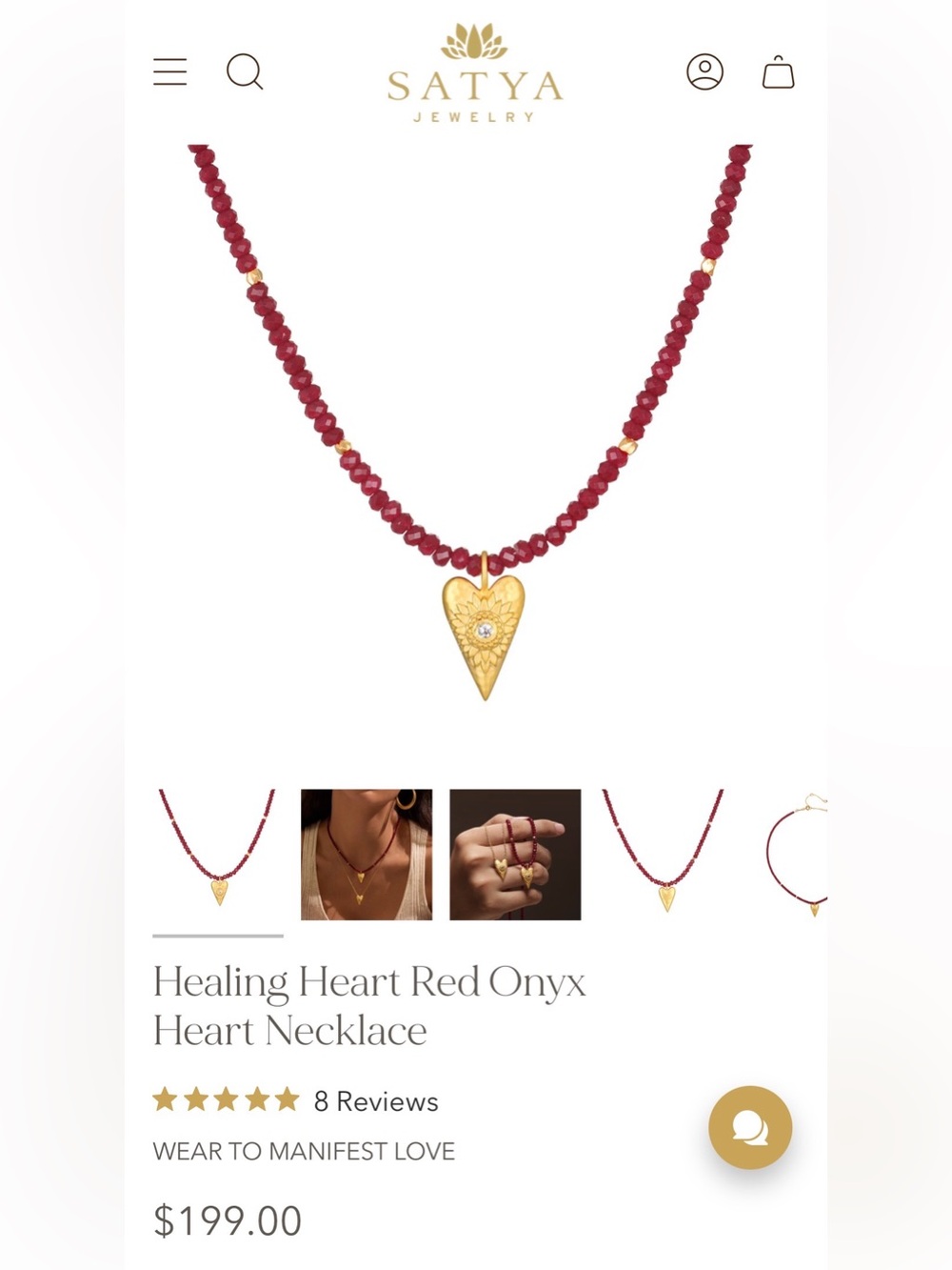 🪷SATYA Healing ❤️ red onyx heart necklace. Wear to manifest LOVE